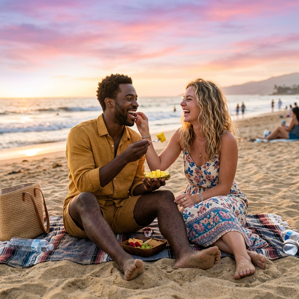 Happy couple on the beach